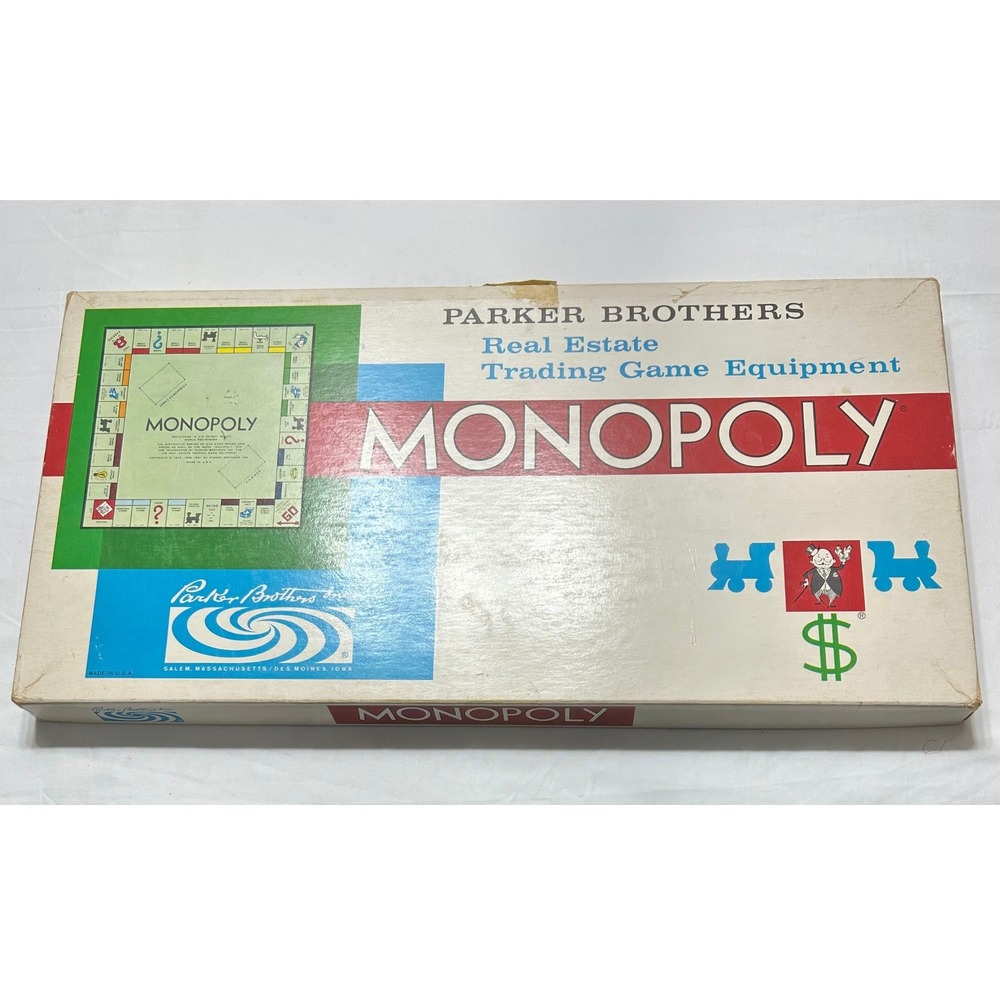 Parker Brothers Monopoly Board Game Vintage White Box Blue Textured Board USA
